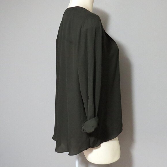 Simply Vera Vera Wang Dark Olive Pleated Split-Neck Blouse Size XXL - Picture 5 of 8